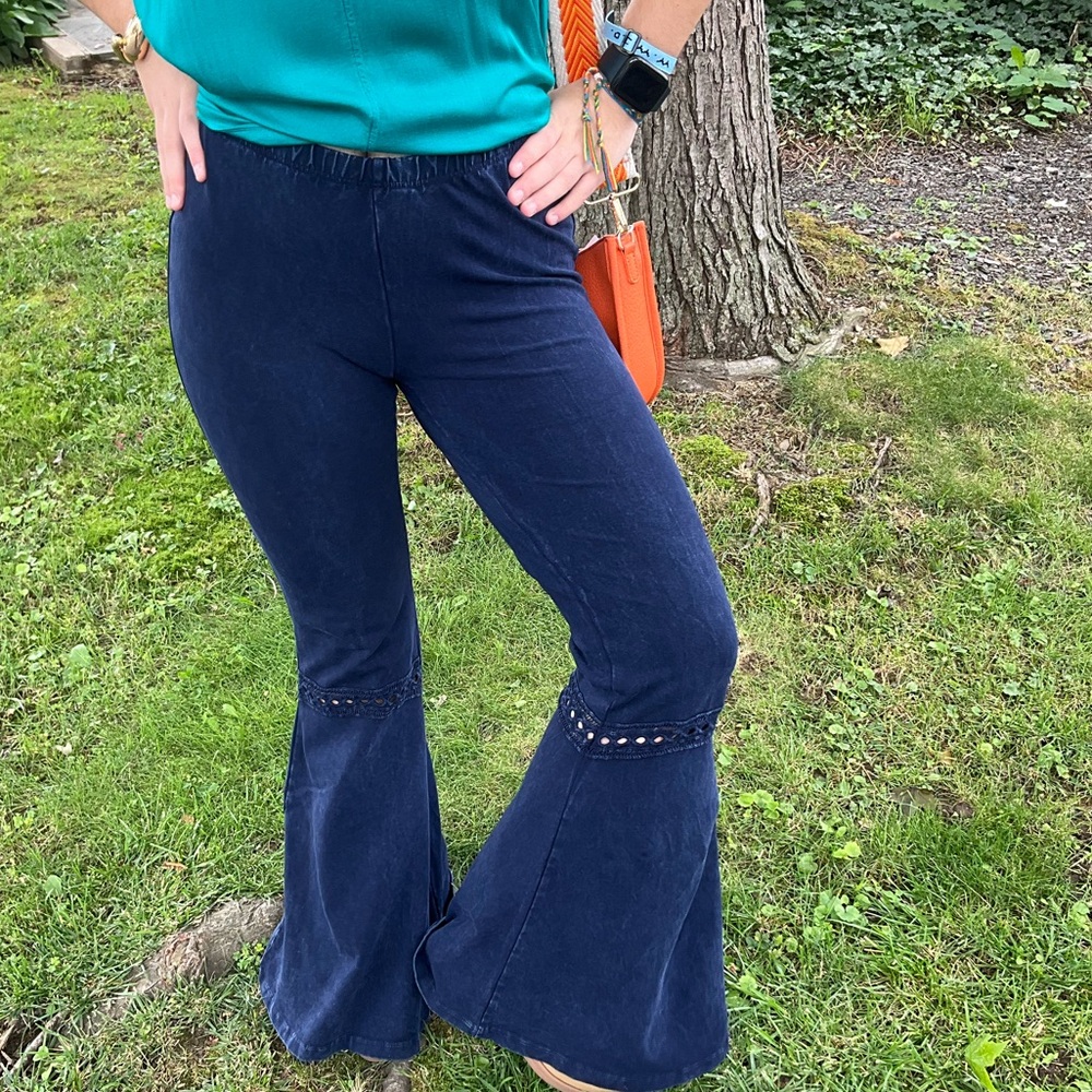 Chatoyant navy mineral washed flare with embroidery Navy or black